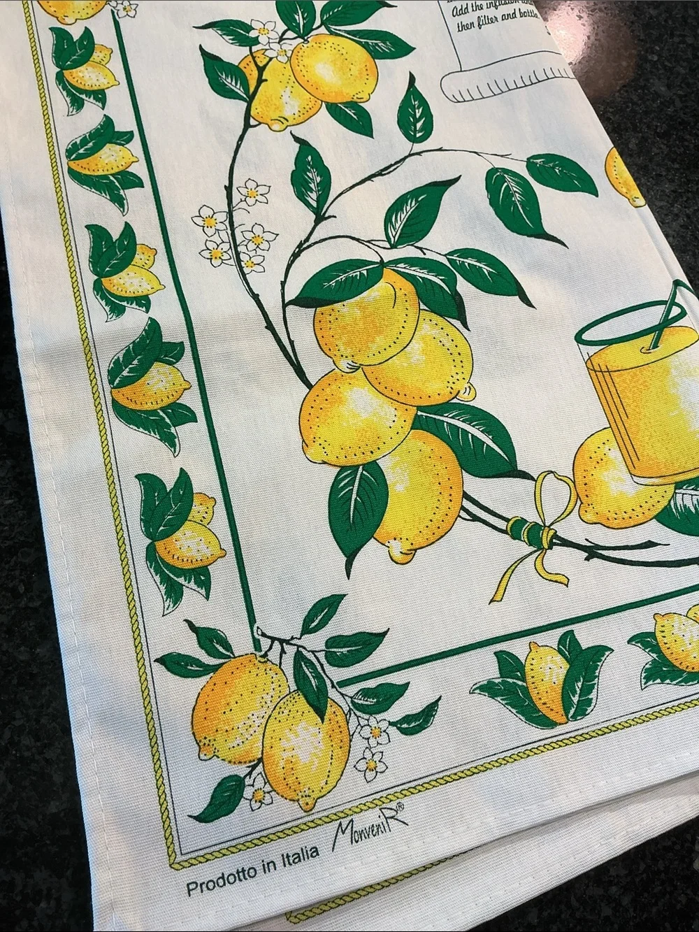NWOT Lemon Tea Towel Italy Cotton LIMONCELLO MonveniR 22” X 34” Vintage Italian